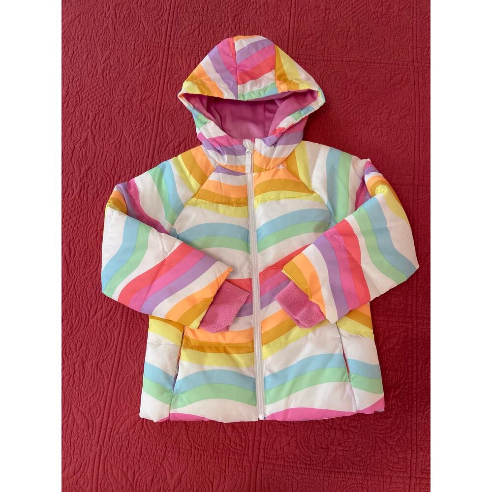 Swiss Tech multi color stripe child’s hooded puffer coat